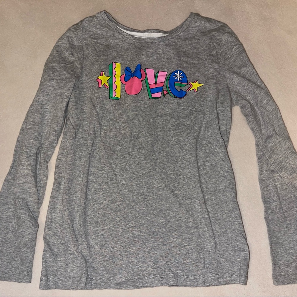 NWOT Disney Gray Long‎ Sleeve Tee with Multicolor Love Graphic